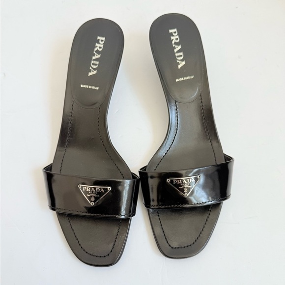 Prada Retro black Leather strap Triangle logo emblem open toe mules EU 38 - Picture 1 of 9